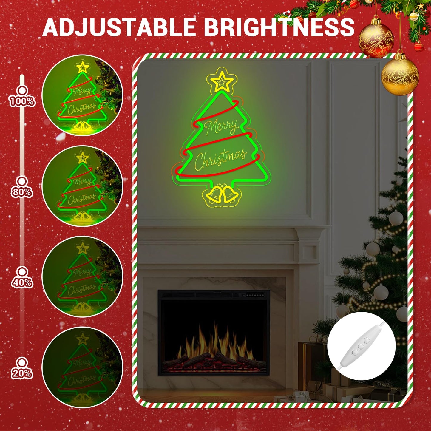 LMHSE Christmas Tree Neon Signs, 16.9" x 12.1" Acrylic LED Neon Sign for Window Lights Bedroom Living Room Home Decorations