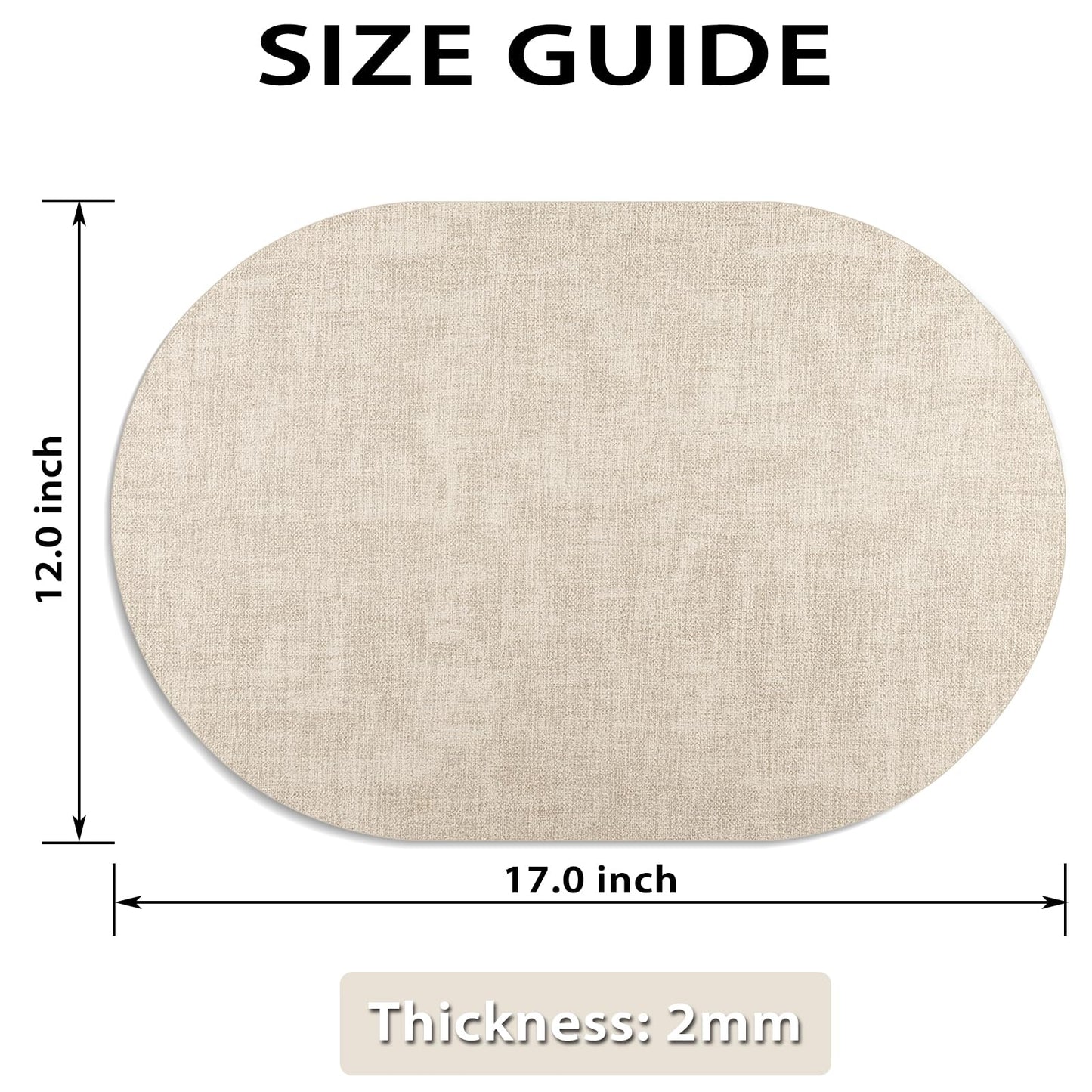 BARTHKIT Placemats for Dining Table Set of 6 Non-Slip, Heat Resistant Oval Leather Placemat Double Layer, Waterproof Table Mats Easy to Clean for Kitchen Dining Room Coffee Office Table, Beige