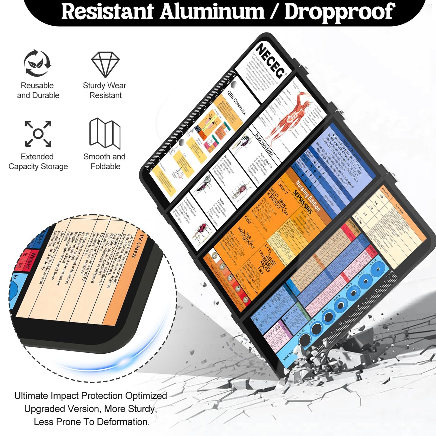 Nursing Clipboard Foldable-4 Layers Aluminum Nurse Foldable Clipboard Nursing Medical Edition Cheat Sheets, Pocket Size Pen Clip for Nurses Students School and Doctors-Black