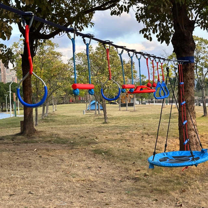 Wavmor 65 FT Ninja Warrior Obstacle Course Swing Set for Kids with 12 Obstacles,Outdoor Playset with Monkey Bars for Backyard