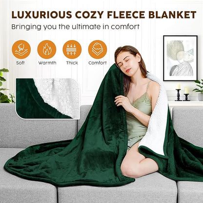 HYLEORY Heated Electric Blanket Throw 50"x60" Soft Fleece & Flannel with 5 Heating Levels & 3 Hours Timer Auto Shutt Off, ETL Certified, Washable，Heated Blanket for Body-Dark Green