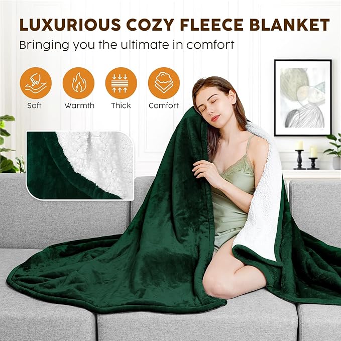 HYLEORY Heated Electric Blanket Full 72"x84" Soft Fleece & Flannel with 5 Heating Levels & 10 Hours Timer Auto Shutt Off, ETL Certified, Washable，Heated Blanket for Body-Dark Green