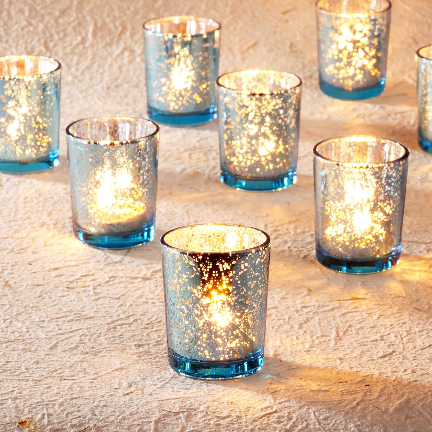 Homemory 36 Pcs Blue Votive Candle Holders, Mercury Glass Candle Holder, Tealight Candle Holders for Table Centerpieces, Baby Shower, Party, Anniversary, Wedding, Home Decor, Halloween, Christmas