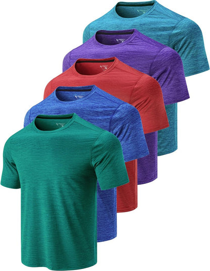 5 Pack Men’s Active Quick Dry Crew Neck T Shirts | Athletic Running Gym Workout Short Sleeve Tee Tops Bulk (Set 9, 5X-Large)