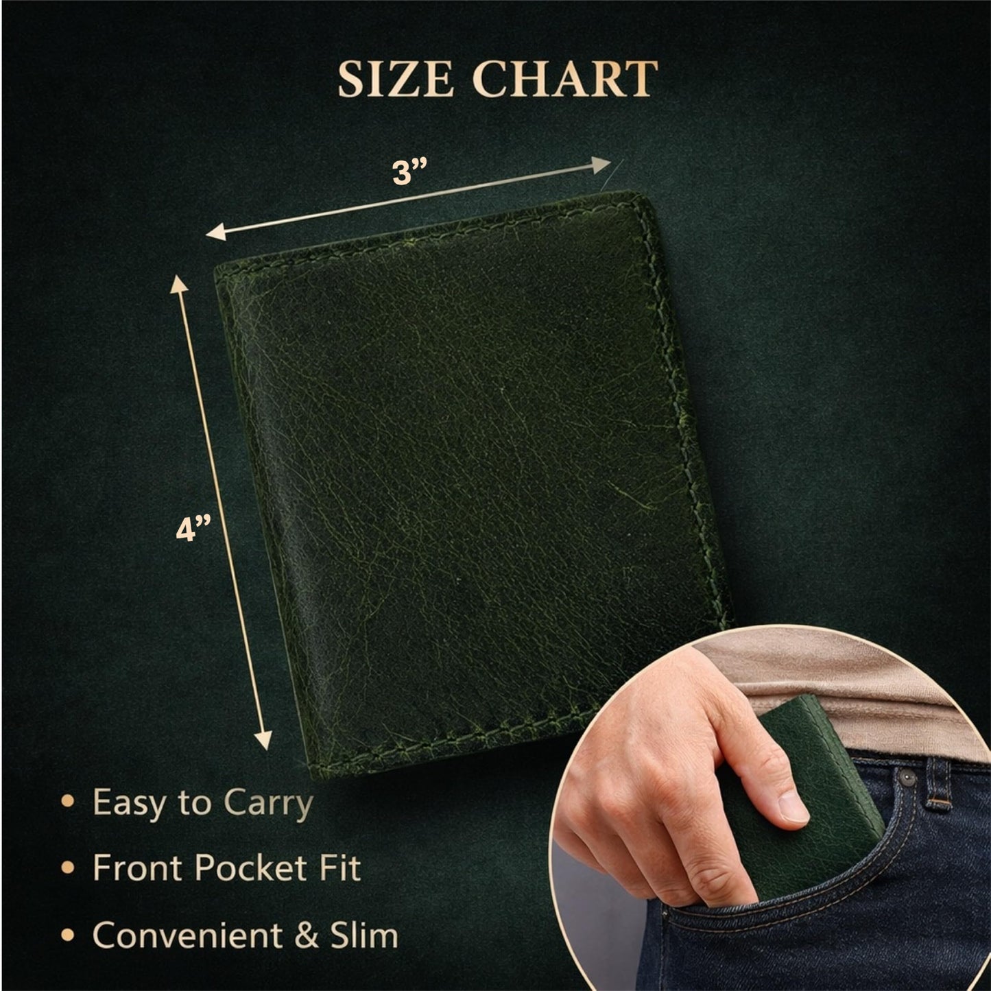 TheAntiq Genuine Leather Bifold Card Holder Wallet for Men & Women Slim Minimalist Front Pocket Credit Card Wallet, Compact Travel & Everyday Carry - Forest Green
