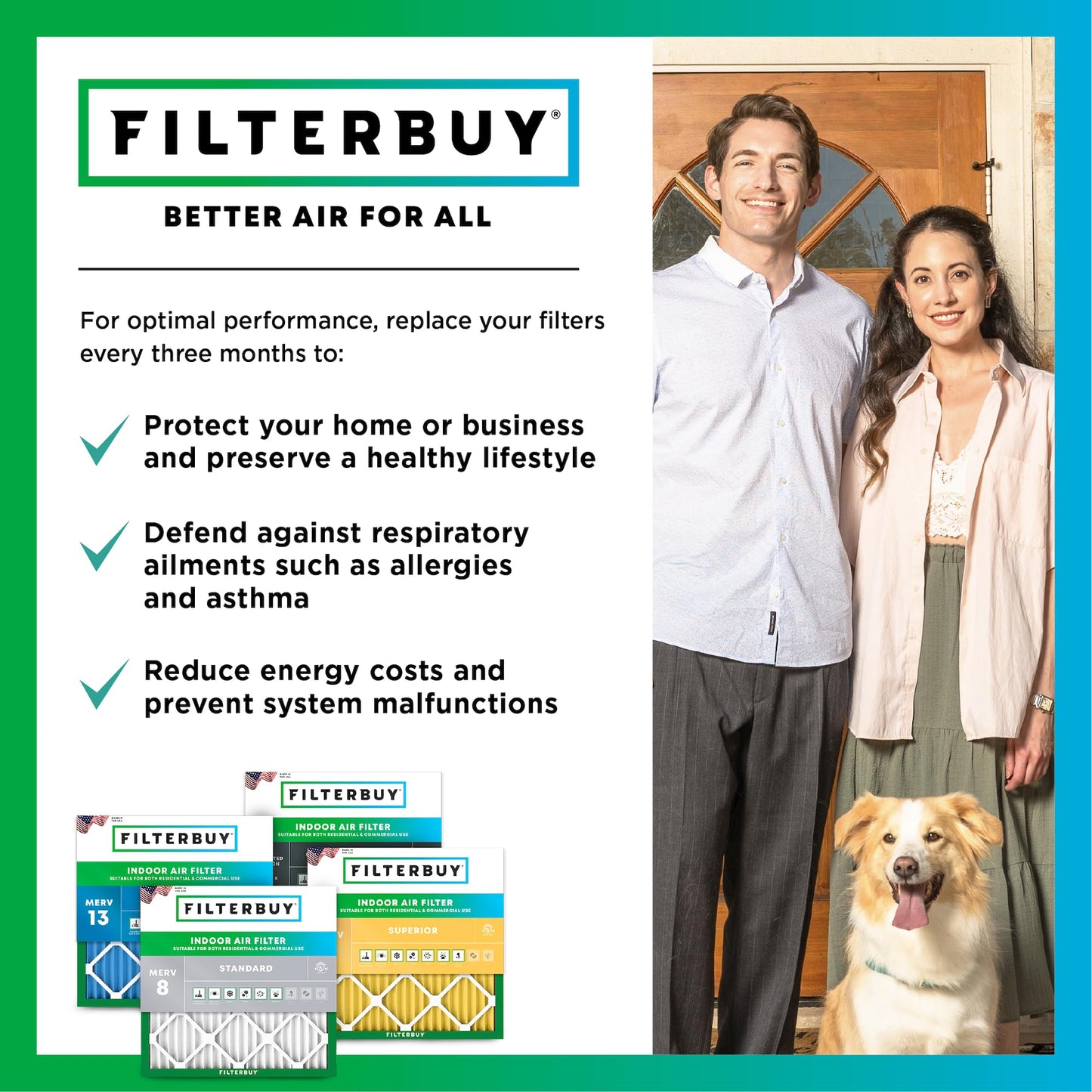 Filterbuy 17x20x1 Air Filter MERV 8 Essential Dust & Allergy Defense (4-Pack), Electrostatic Pleated HVAC AC Furnace Filters Replacement, Made in USA (Actual Size: 16.50 x 19.50 x 0.75)