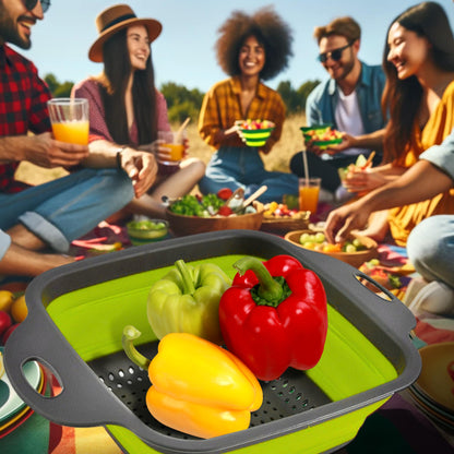 Small Collapsible Colander with Plastic Handles Round Silicone Kitchen Strainers Foldable Kitchen Strainer Perfect for Draining Pasta Vegetable and Fruit Green