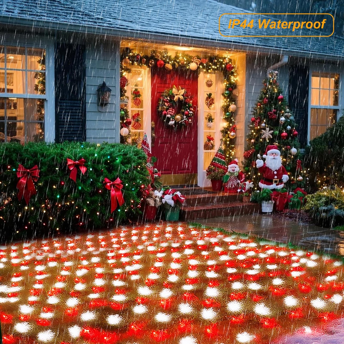 Christmas Net Lights Outdoor, 360 LED 21ft x 5ft Large Net Mesh String Lights 8 Modes, Twinkle Lights Connectable Plug in for Bushes Halloween Hedge Yard Garden Party Decor, Red and White