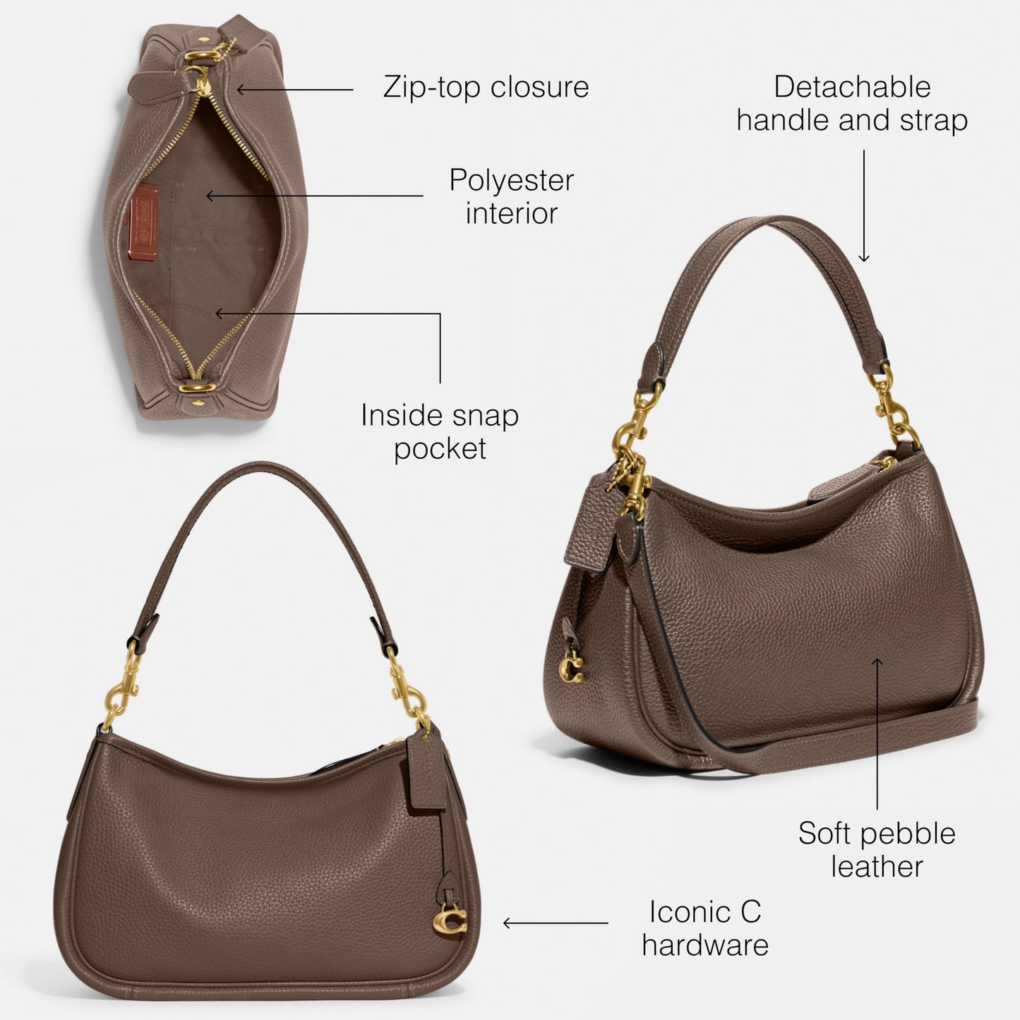 COACH Soft Pebble Leather Cary Crossbody Dark Stone One Size
