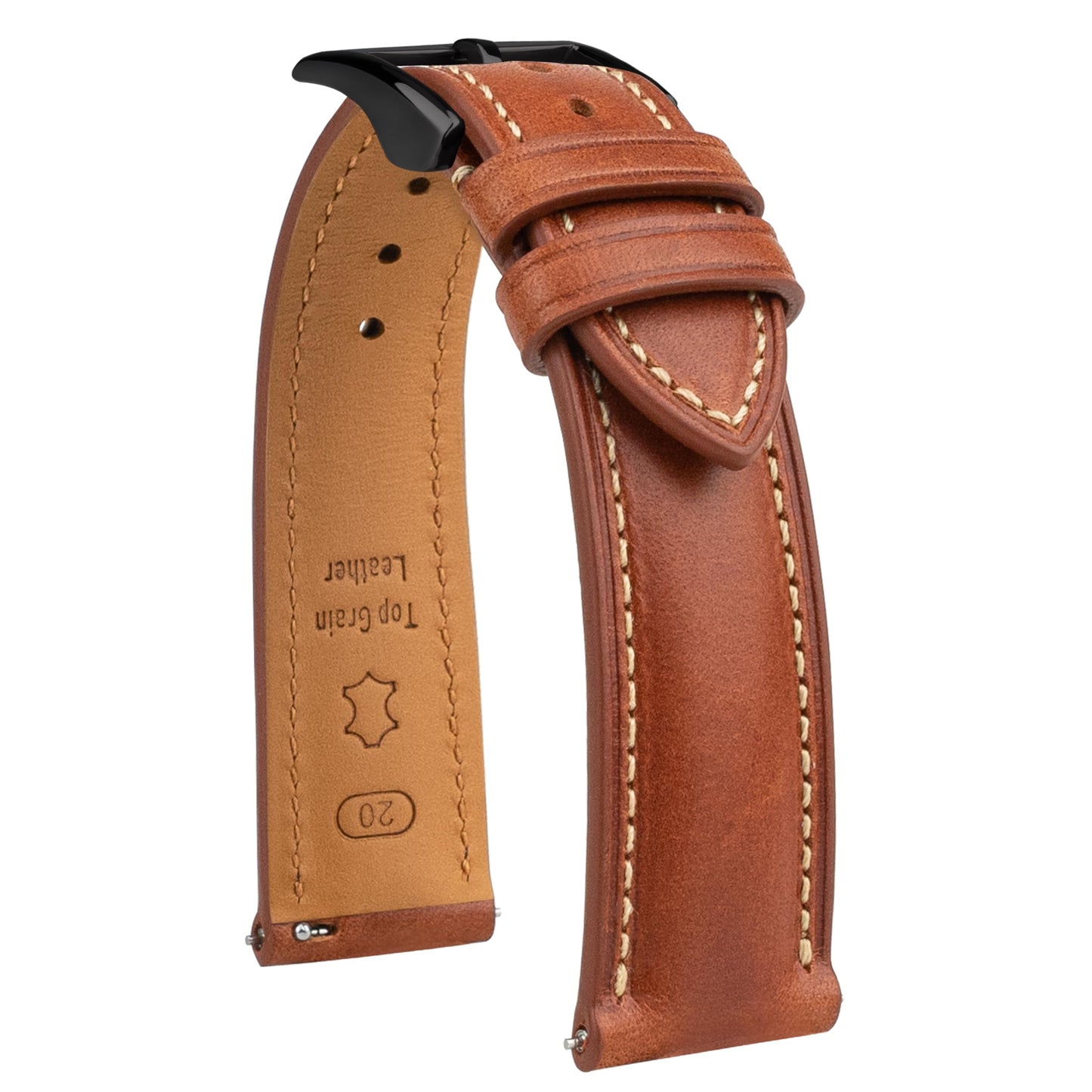 Gomvadr Vintage Genuine Top Grain Leather Watch Strap Quick Release, 18/19/20/21/22/24mm, Silver/Black Buckle, Universal Fit Unisex for Daily Wear (Brown with Black Buckle, 18mm)