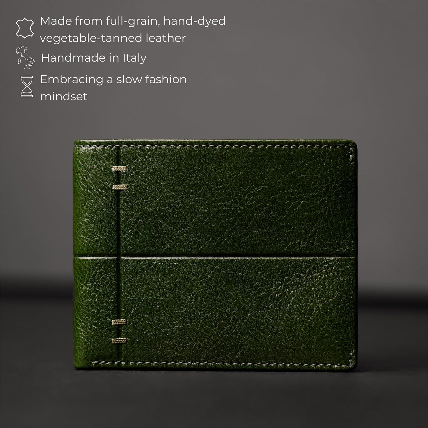 Time Resistance Leather Wallet – Italian Handmade Minimalist Design Wallet - Billfold Credit Card and Cash Holder (Green)