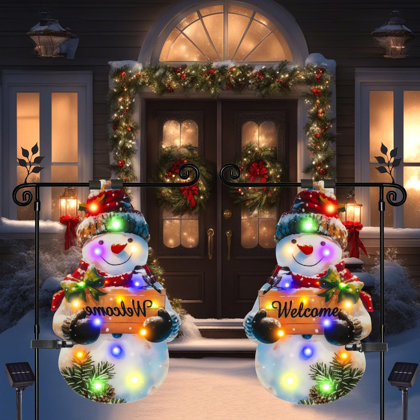 Lighted Christmas Garden Flag 22×13, 8 Modes Double Sided Solar Christmas Decorations Outdoor LED Navidad Flag, Yard Decorations for Xmas Patio Lawn Porch