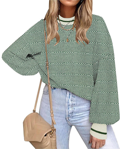 ETCYY Womens Oversized Sweaters Fall 2025 Fashion Clothes Trendy Batwing Sleeve Colorblock Striped Knit Pullover Tops