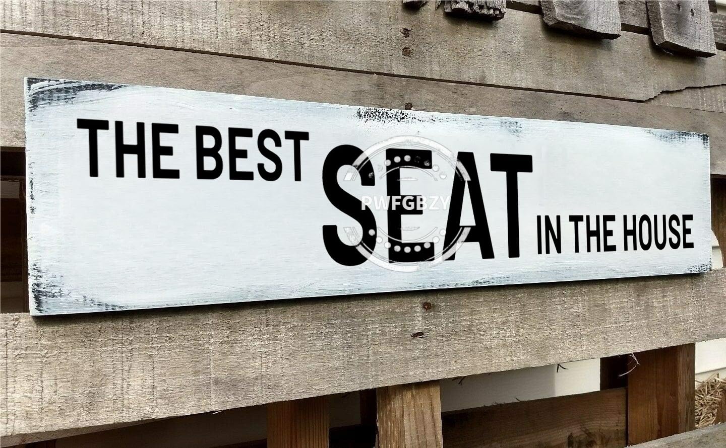 The Best Seat in the House Bathroom Sign Rustic Wood Funny Wall Decor - Bathroom Signs Farmhouse Decor for Toilet Restroom Wall Hanging Plaque 6x16 Inch