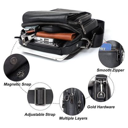 Augus 100% Genuine Leather Small Messenger Bag for Men - Crossbody Shoulder Sling Travel Daypack with Magnetic Buckle, Unisex Design for Daily Commute & Travel