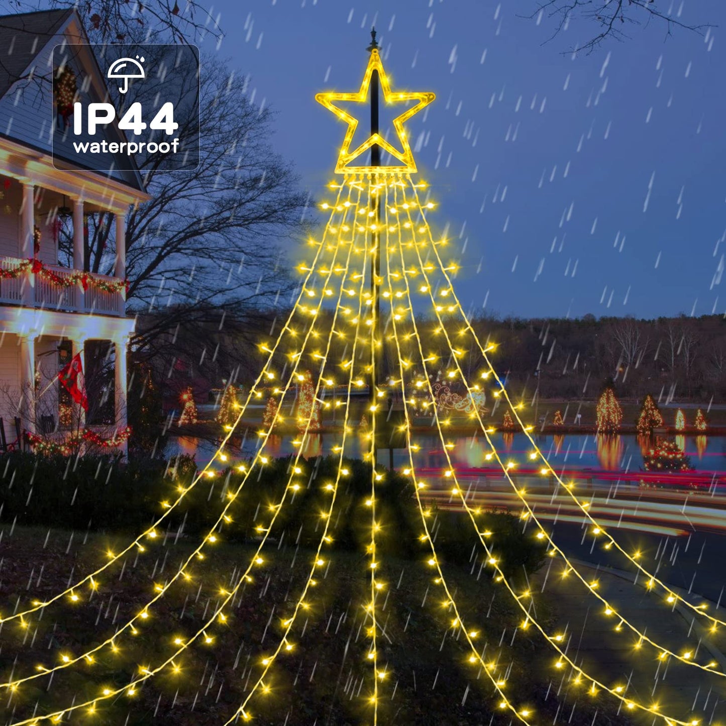 XUNXMAS Christmas String Lights Outdoor Decoration 317 LED Star Fairy String Lights 8 Modes & Waterproof for Party Wedding Patio Yard New Year Holiday Indoor Outdoor - Warm White