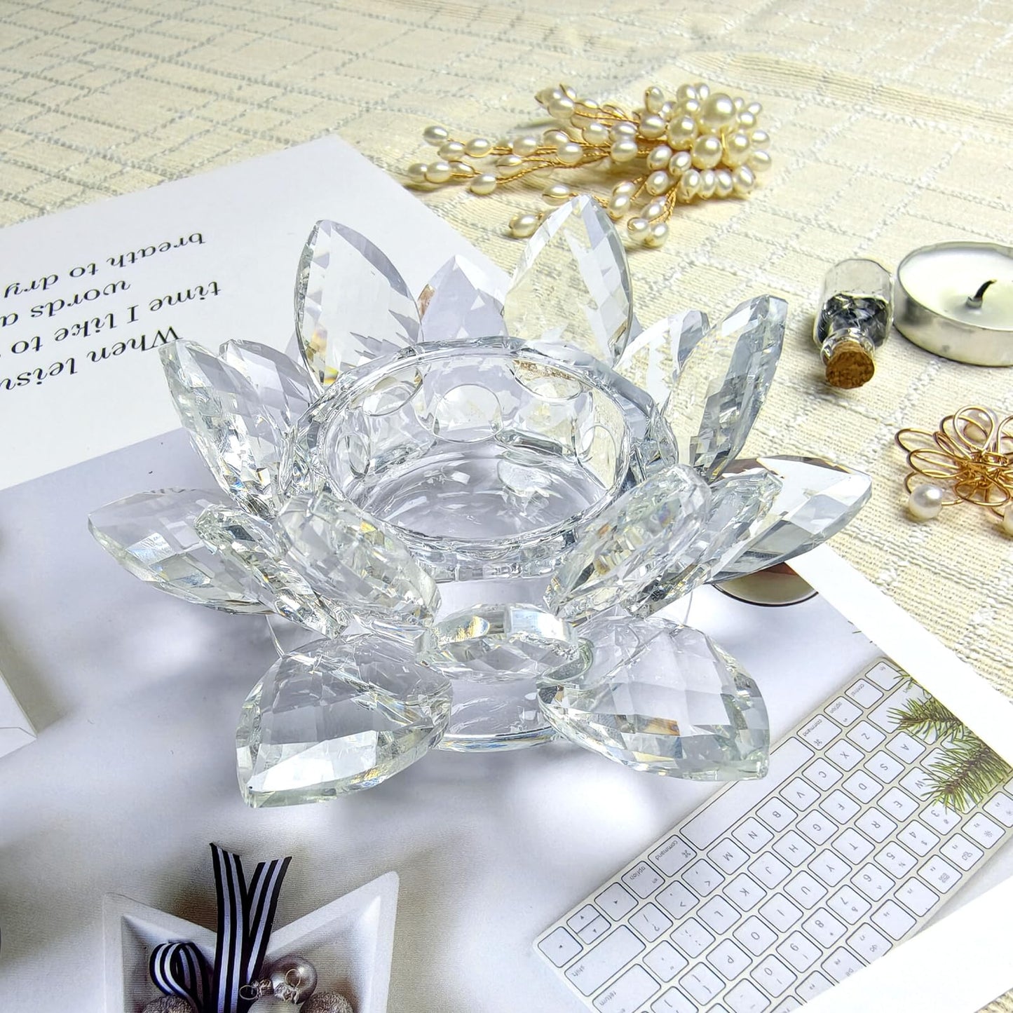 Crystal Lotus Tealight Candle Holders, 2 Packs, K9 Crystal Material, Candlestick Decor, Christmas Home Decoration