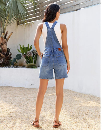 luvamia Denim Overalls for Women Loose Fit Baggy Jean Shorts Overall Bib Summer Casual Stretchy Adjustable Shortalls