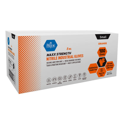 MED PRIDE Maxx Strength Nitrile Industrial 8 Mil Thick 1000 Gloves/Medium - Diamond Texture Disposable Safety- Heavy-Duty, Tear-Resistant Mechanic Automotive Food Handling Gloves- Orange
