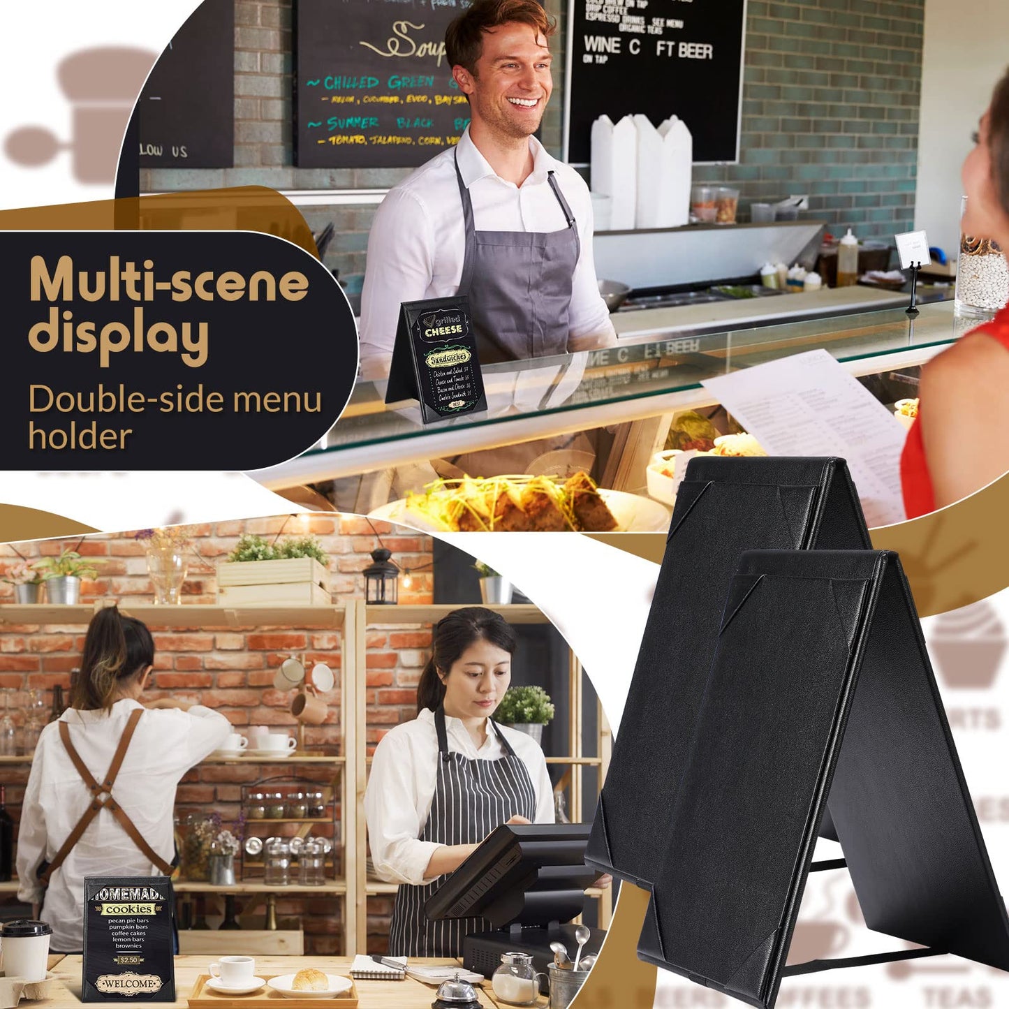 Gerrii Leatherette Table Tents Black PU Leather Menu Covers Bulk Double Sided Frame Sign Holders 2 Side Drink Dessert Menu Folders for Restaurant Coffee Cafe Bar Wedding Supplies(12 Pack,4 x 6 Inch)