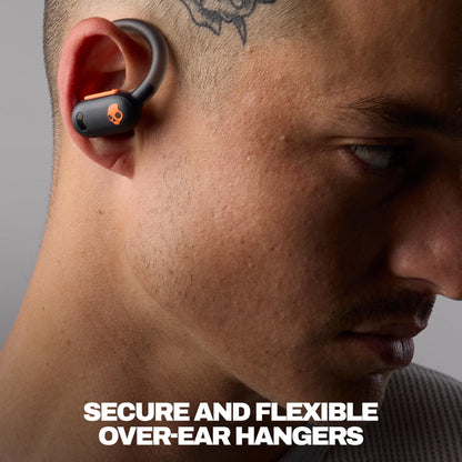 Skullcandy Push ANC Active Wireless Earbuds, Bluetooth Headphones, Noise Cancelling, 58 Hours Battery, Secure-Fit Over-Ear Hanger, Sweat and Waterproof, Microphone for iPhone Android - Black/Orange