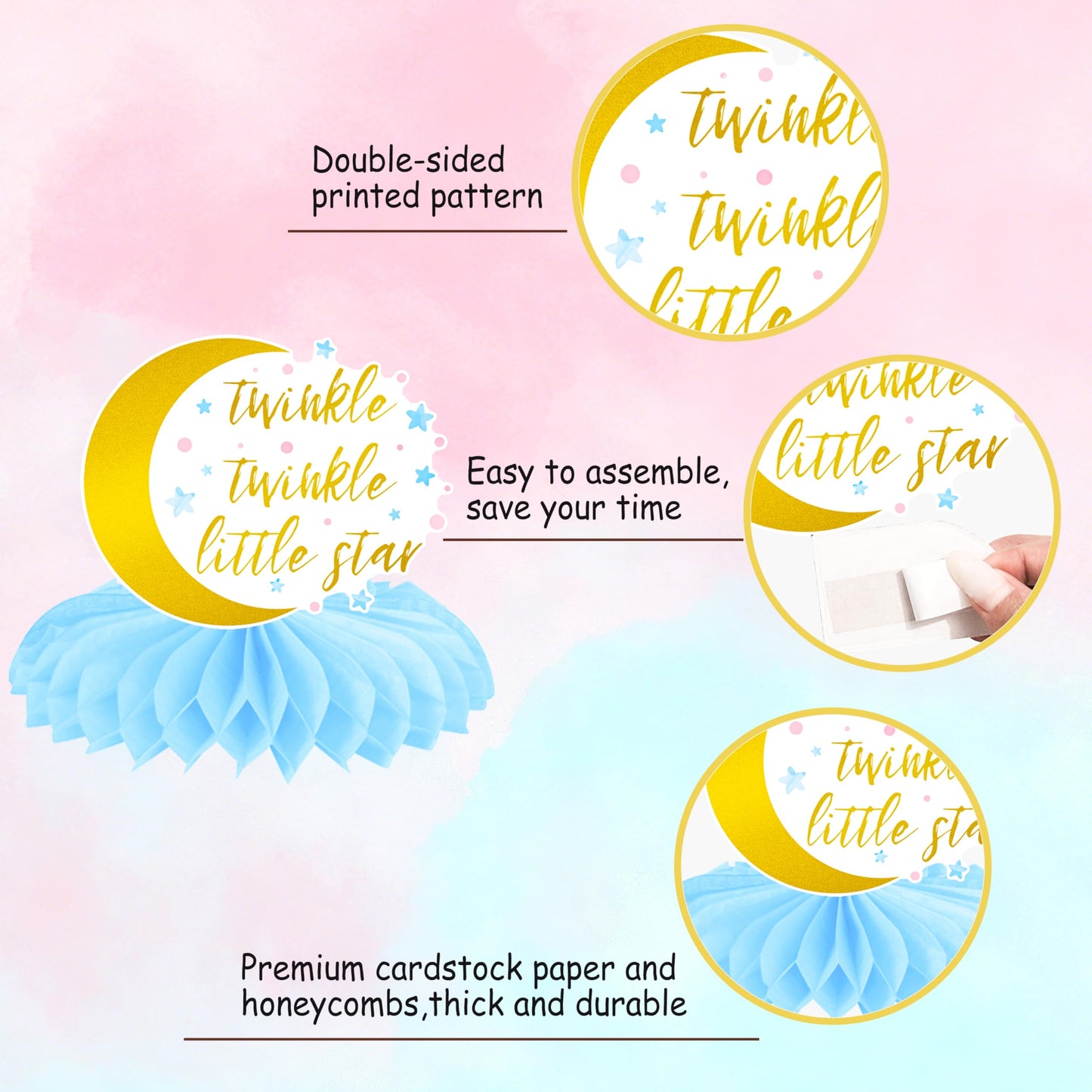 Twinkle Twinkle Little Star Gender Reveal Party Supplies Little Star Baby Shower Honeycomb Centerpieces 12PCS Pink and Blue Table Decorations Moon Cloud Centerpieces for Girls or Boys Birthday Decor