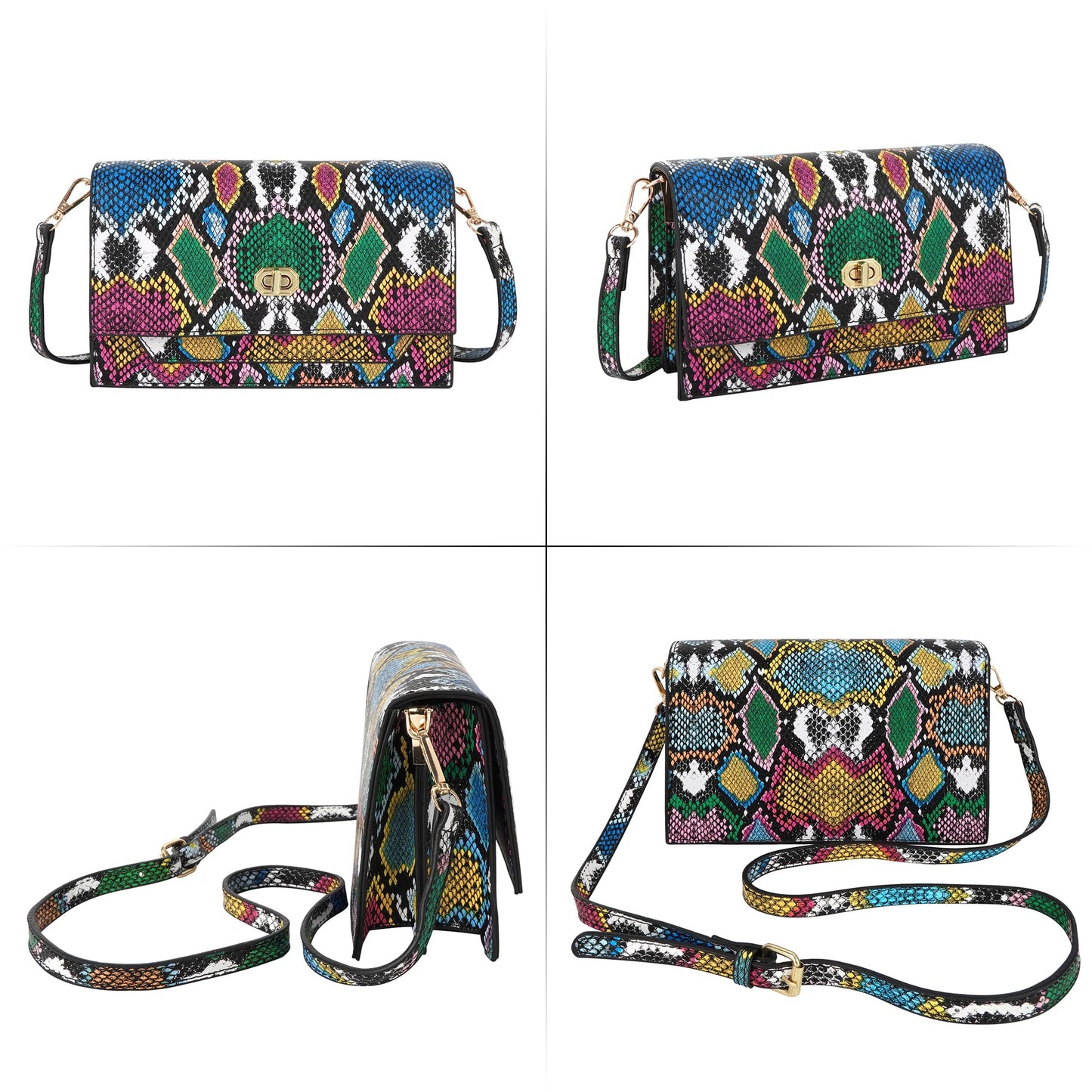 CLARA Women Fashion Snakeskin Pattern Clutch Handbag Envelope Bag Pompom Shoulder Bag Evening Party