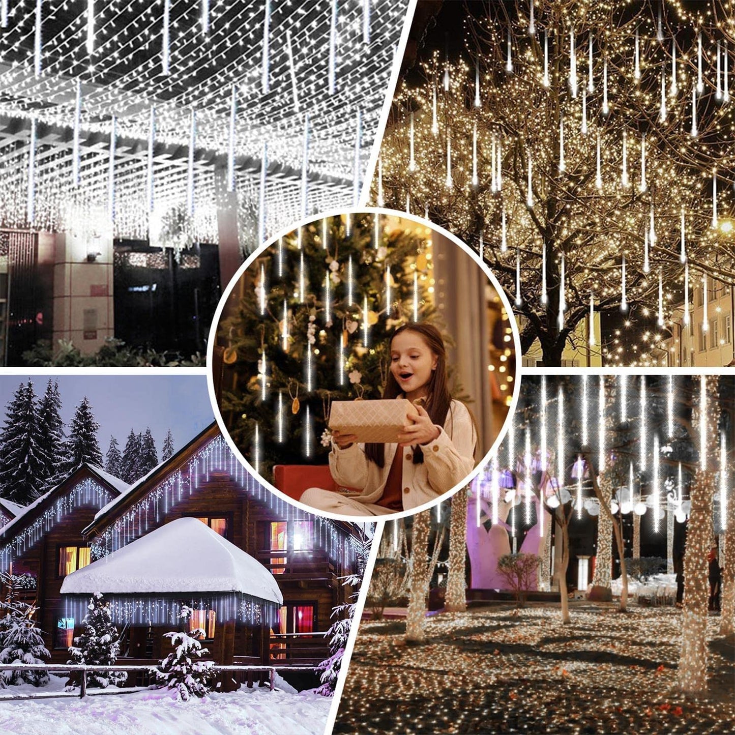 Roytong Meteor Shower Lights - 20 Inch 10 Tube 540 LED High Brightness Falling Rain Icicle Cascading Lights for Xmas Tree Roof Eaves Patio Decor (Can Connect 100 Sets)