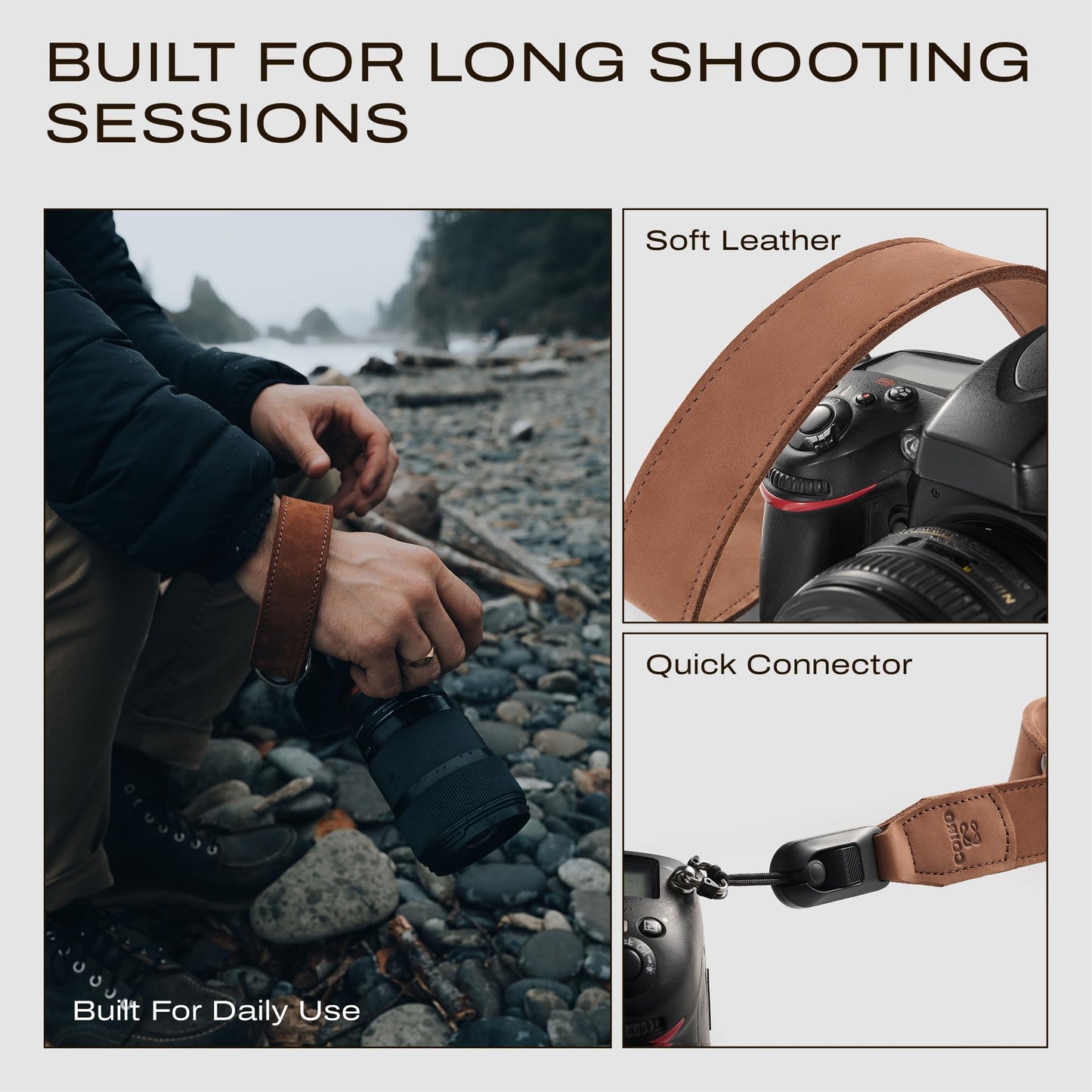 C Coiro Leather Camera Wrist Strap with Quick Release for Photographers, Adjustable Camera Hand Strap Compatible with for Sony, Nikon, Canon, SLR Mirrorless Digital Cameras, Brown