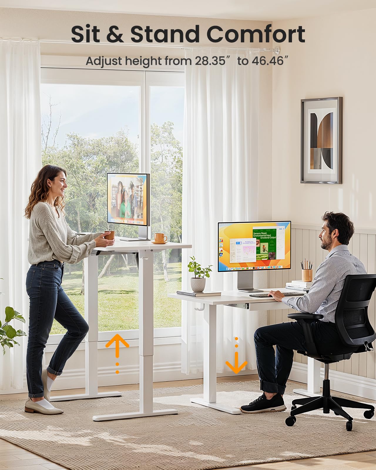 ErGear Electric Standing Desk with Drawers, 48" x 24" Height Adjustable Desk with 4 Preset, Home Office Computer Table with Splice Board, White