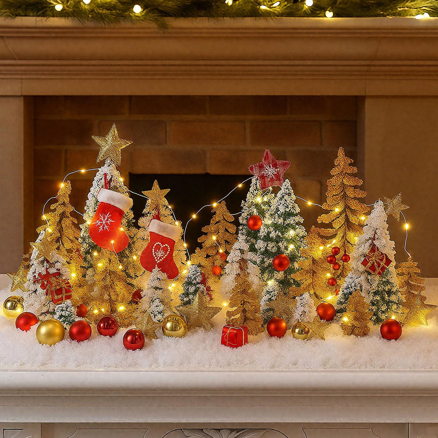 Skylety 35 Pieces Model Trees 6.3-1.2 Inch Mixed Miniature Trees Diorama Supplies Fake Plants Train Scenery Landscape Christmas Village Architecture DIY Crafts(Dark Green, Gold, White,Snowy Cedar)