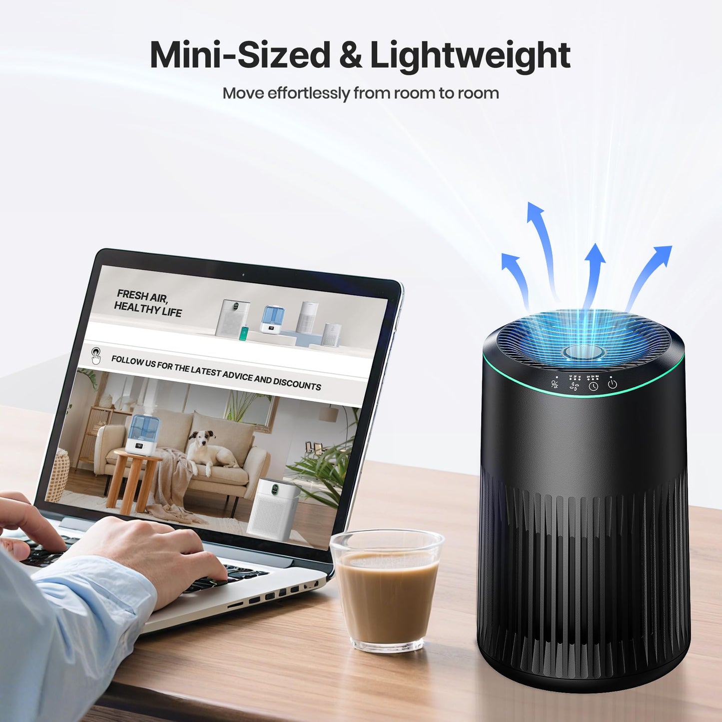 Air Purifiers for Bedroom Home, Air Purifier for Smoke Odors with Fragrance Sponge, Small Air Purifier with Sleep Mode for Bedroom Office, Blue Night Light, White, 1 Pack+3 Modes
