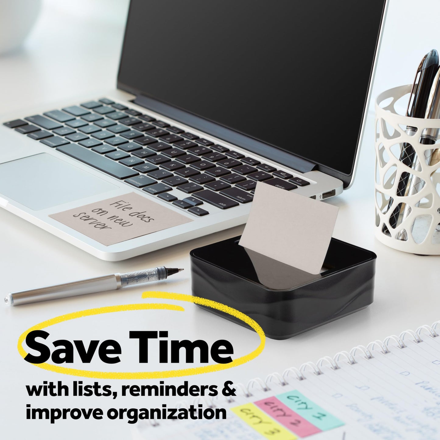Post-it Note Dispenser, Sticky Note Holder, Black Wave Design, Includes 3 Pads of 90 Sheets of 3 in x 3 in Pop-Up Notes, Classroom or Office Supplies