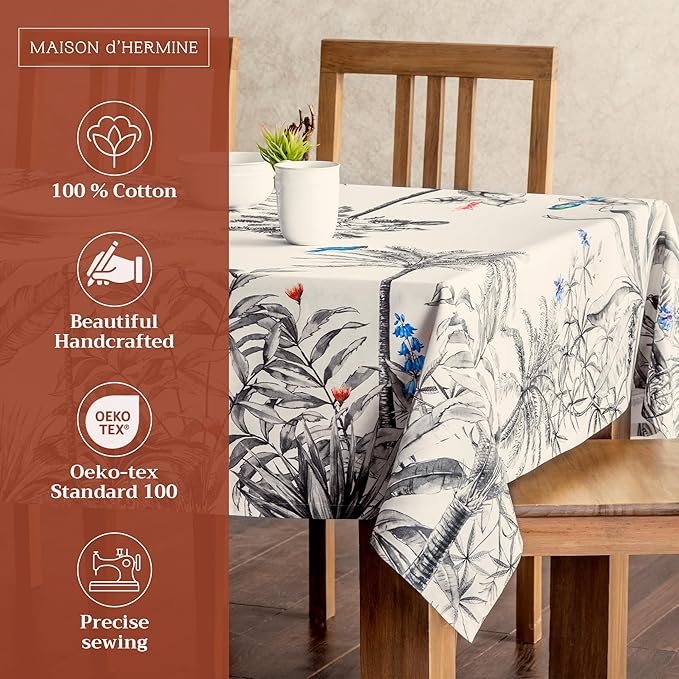 Maison d' Hermine Table Cloth Rectangle Table 100% Cotton 60 x 90 Inches Fall Tablecloth Reusable Everyday Use for Thanksgiving Christmas Decorations Dining Farmhouse Party (Amazonia)