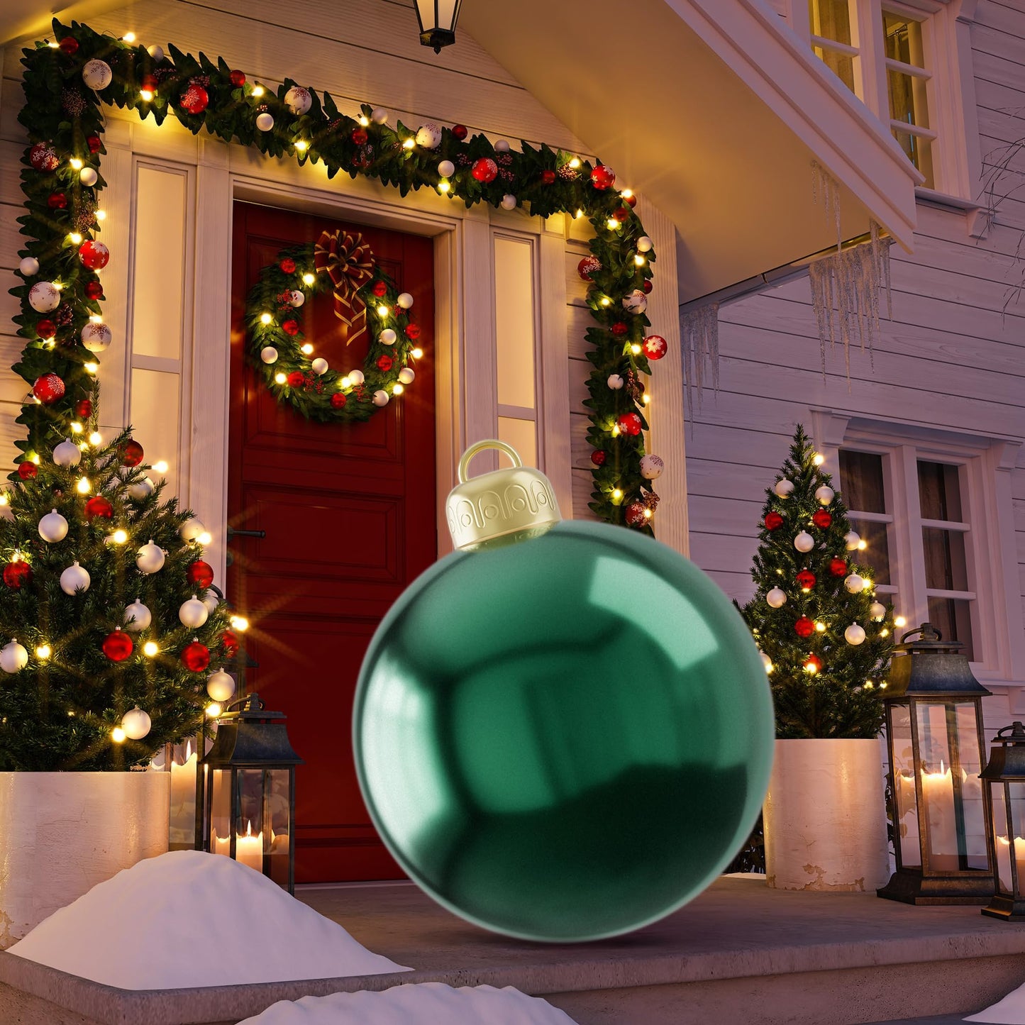 24 Inch Inflatable Christmas Balls Large PVC Inflatable Christmas Ornaments Ball, Xmas Blow up Ornaments for Outside Holiday Yard Lawn Porch Decor(Emerald Green)