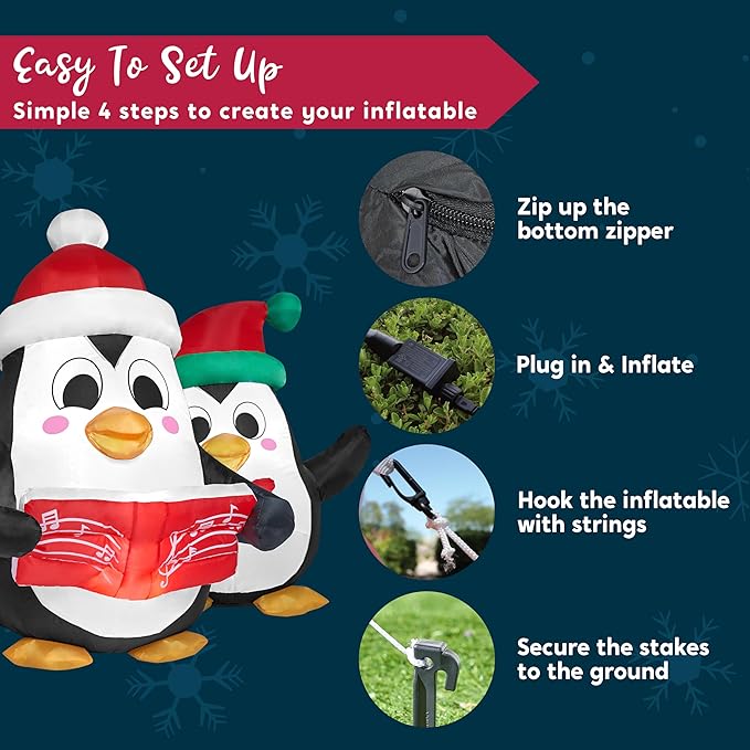 JOIEDOMI 6 FT Long Christmas Inflatable Penguins Choir with Build-in LEDs, Xmas Blow Up Penguins Outdoor Decorations for Xmas Party Yard Outside Indoor Garden Lawn Decor