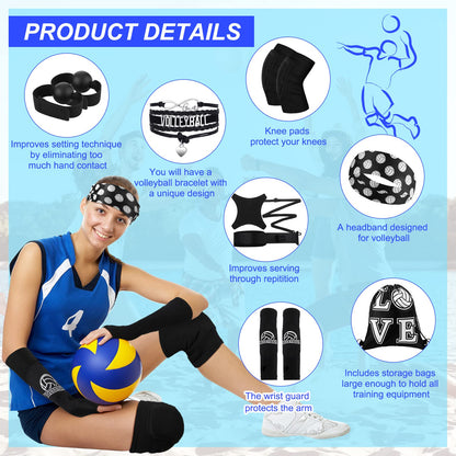 Honoson 7 Pcs Volleyball Training Equipment Aid Volleyball Serving Trainer Kit Gifts for Beginners (Black, Boys)