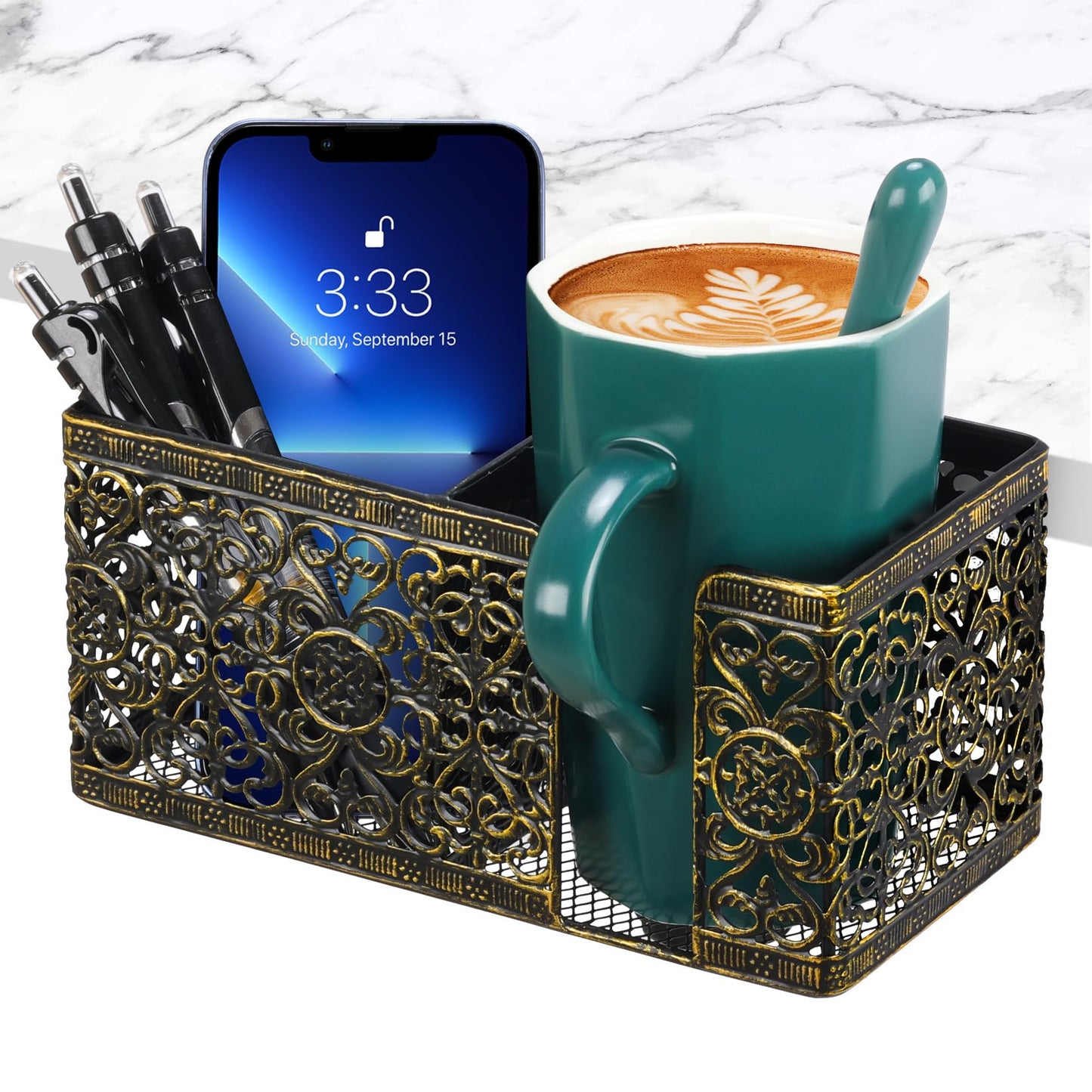Aurynns Desk Organizer Clip on Desk Cup Holder Pencil Holder for Desk Storage Beverages Phone Holder Desk Organizer and Accessories Office School Home