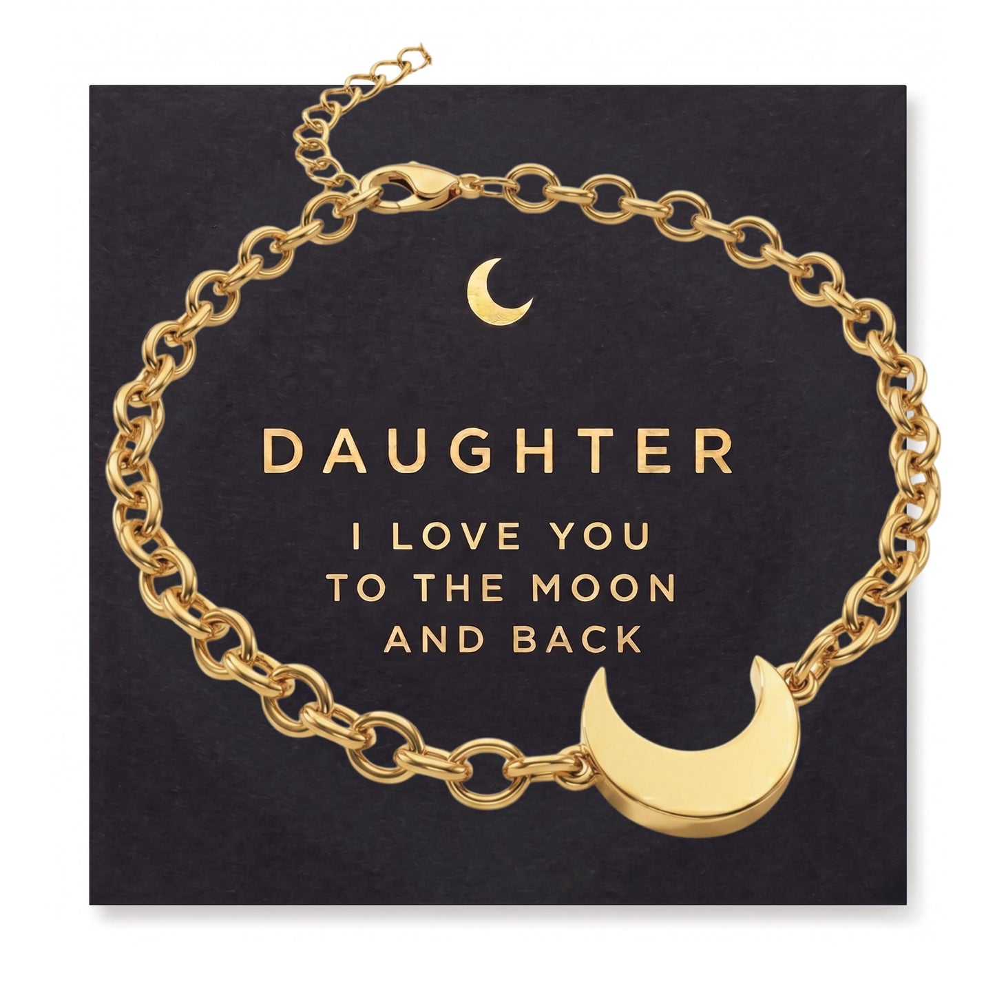 Studio Rockwood Gold Moon Bracelet for Daughter - I Love You Gift Box with Card - Hypoallergenic Stainless Steel - Birthday, Graduation, Valentine's Day, Mother's Day, Minimalist