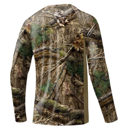 Huntrex Men's Camo Hunting Shirt with Zipper Pocket – UPF 50+ Fishing Shirts Sun Protection Long Sleeve Quick-Drying (Misty Thicket,L)