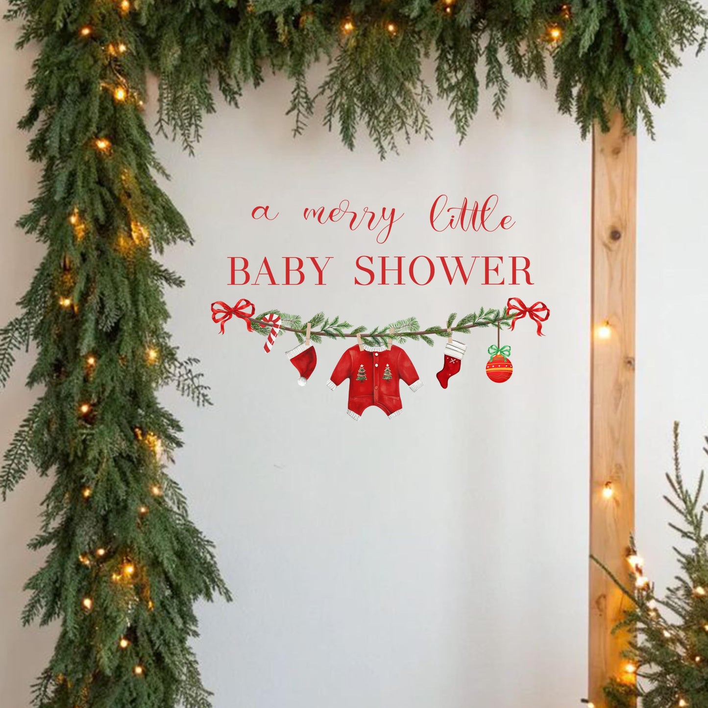 GIOGUK A Merry Little Baby Shower Decal - Merry Christmas Theme Baby Shower Party Decoration Wall Decal, Xmas Gender Reveal Party Supplies Wall Stickers, Christmas Sign Balloon Arch Decor Stickers