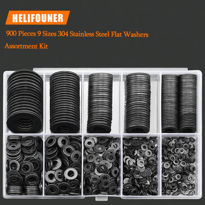 900 Pieces Black Zinc, HELIFOUNER Flat Washers Assorted Kit, Flat Washers, Metric Washers, Lock Metal Washers (M2 M2.5 M3 M4 M5 M6 M8 M10 M12)
