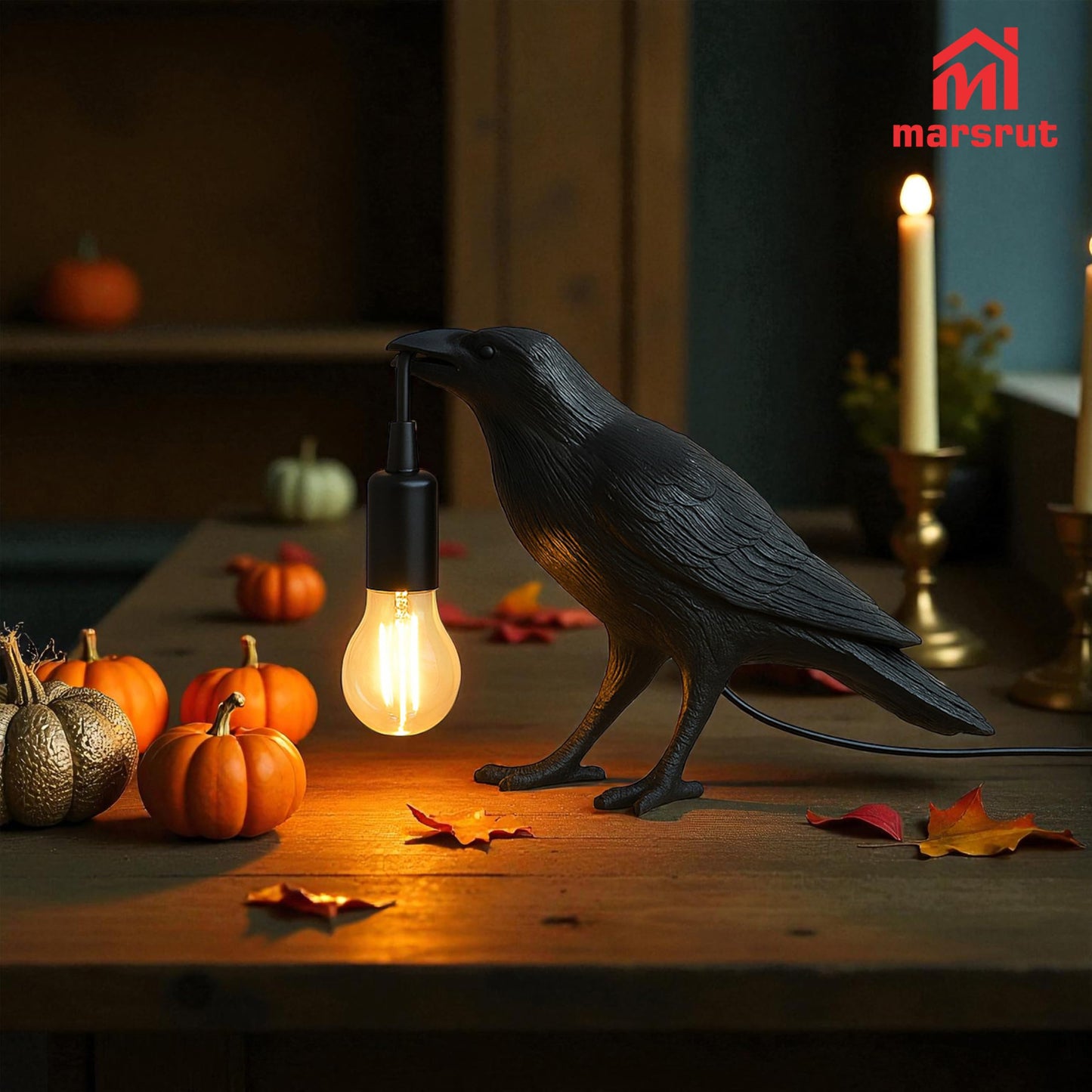 Crow Lamp Holding Light Bulb, Raven Bird Halloween Table Lamp Home Decor, Dark Academia Gothic Styling, Victorian Lifelike Novelty Animal, for Bedside Bedroom Living Room Desk Floor, 11.6 x 6.9 inches