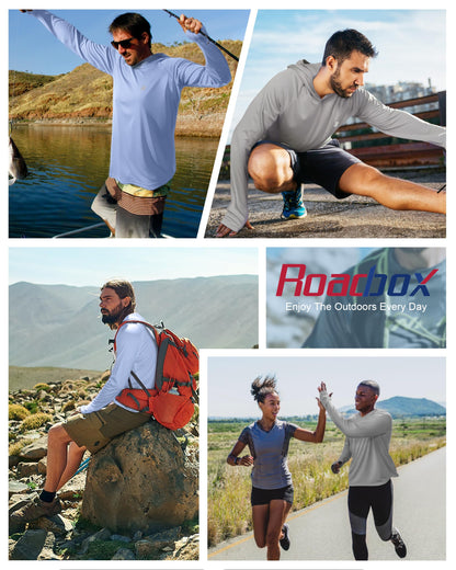 Roadbox UPF 50+ Fishing Shirts for Men, Long Sleeve UV Protection Sun Hoodie, Swim Rash Guard for Hiking Running Workout Blue
