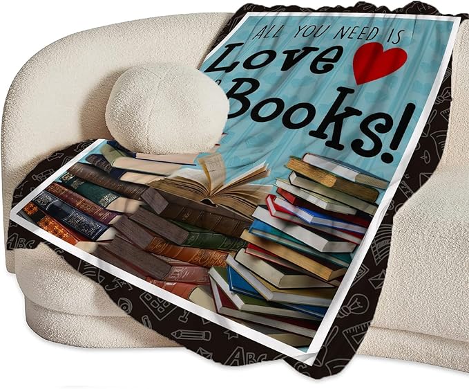Book Blanket Decor Gifts for Book Lover Flannel Fleece Fuzzy Reading Throw Blanket Soft Warm Cozy Plush Book Blanket for Bed Couch Living Room Stuffed Decoration for Kids Adult 80"x60"