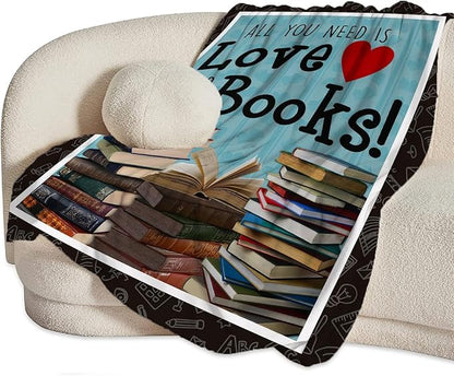 Book Blanket Decor Gifts for Book Lover Flannel Fleece Fuzzy Reading Throw Blanket Soft Warm Cozy Plush Book Blanket for Bed Couch Living Room Stuffed Decoration for Kids Adult 80"x60"