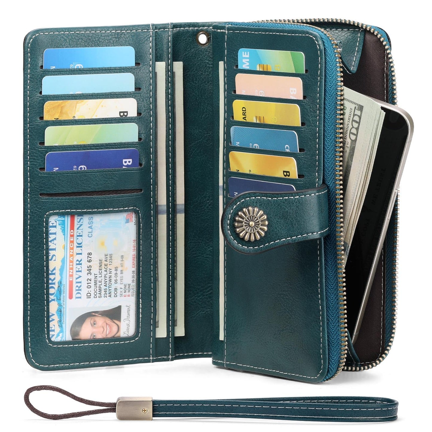 BVEOGMRO Wallets for Women Leather Credit Card Holder with RFID Blocking Holder Bifold Wristlet Clutch Wallet