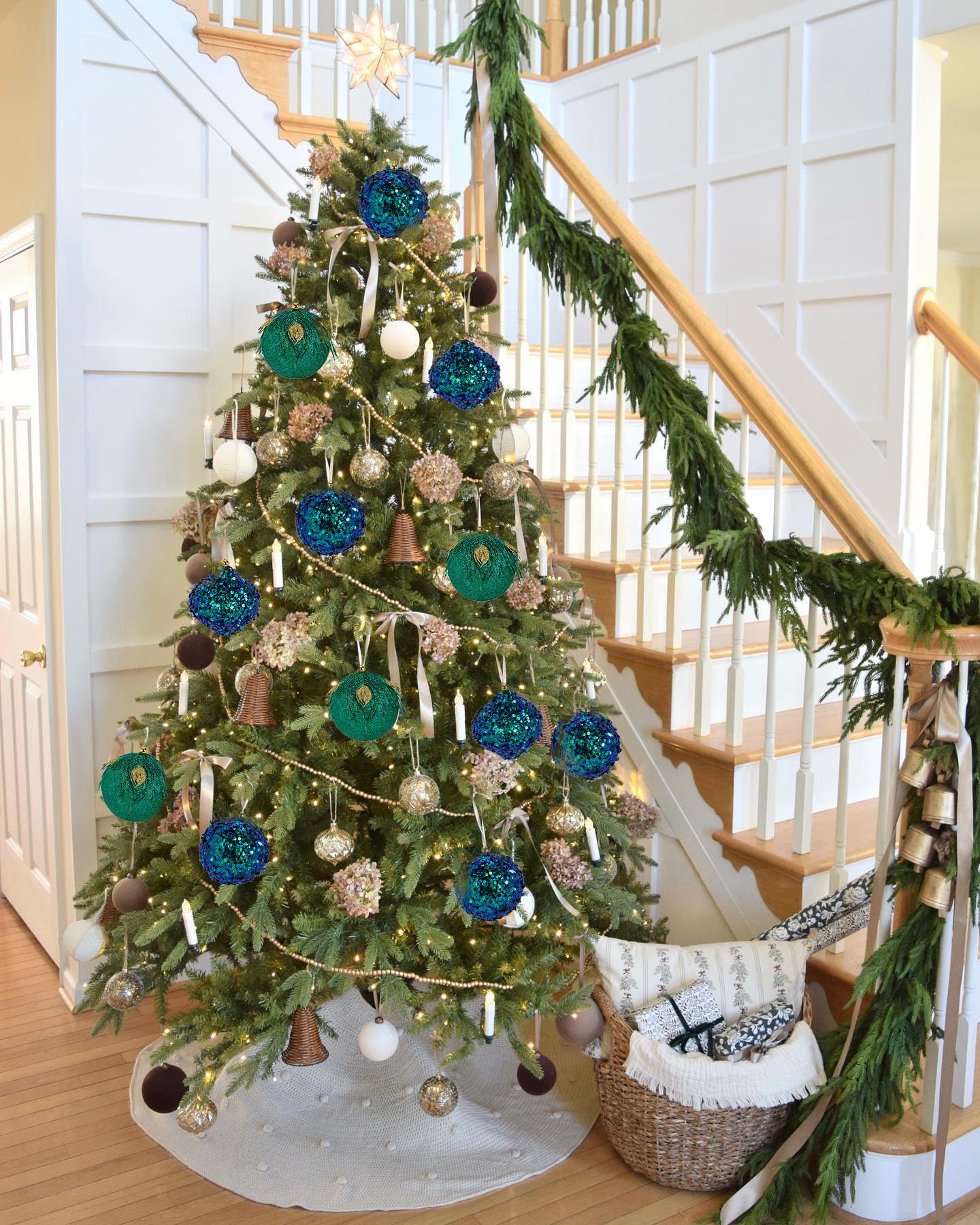 Briful 3.93'' Christmas Ball Ornaments Xmas Tree Decorations, Elegant Peacock Blue Christmas Ornaments for Home Decor Indoor Garland Holidays – Set of 12 Unique