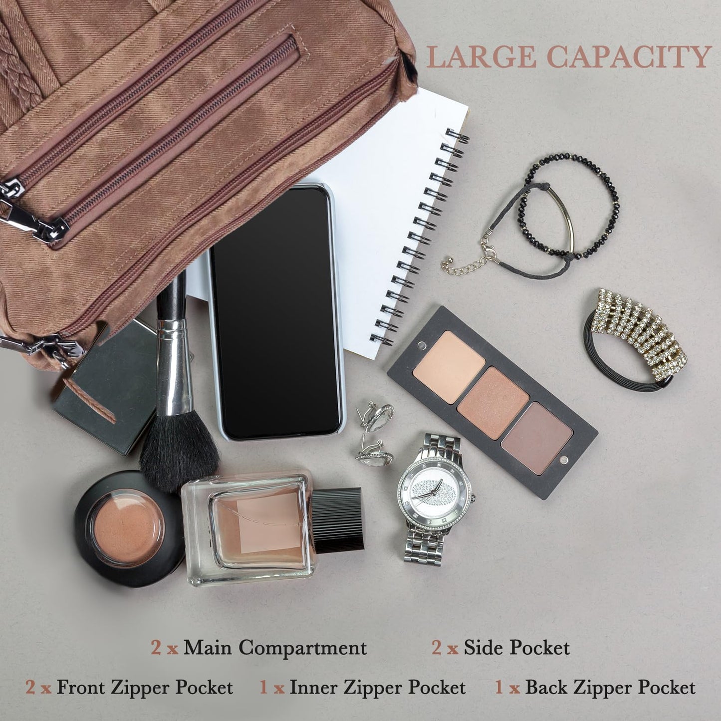 ELDA Crossbody Bags For Women Pocketbooks Soft PU Leather Purses and Handbags Multi Pocket Travel Shoulder Bag Ladies Purse (Retro Brown)