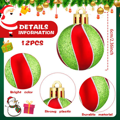 Jetec 12 Pcs Lime Green and Red Christmas Ball Ornaments for Tree 2.4 Inch Polka Dots Stripes Christmas Decorations Shatterproof Peppermint Candy Cane Xmas Baubles for Tree Home Wreath Party Decor